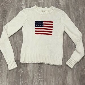 Vintage White Sweater with Flag Design
